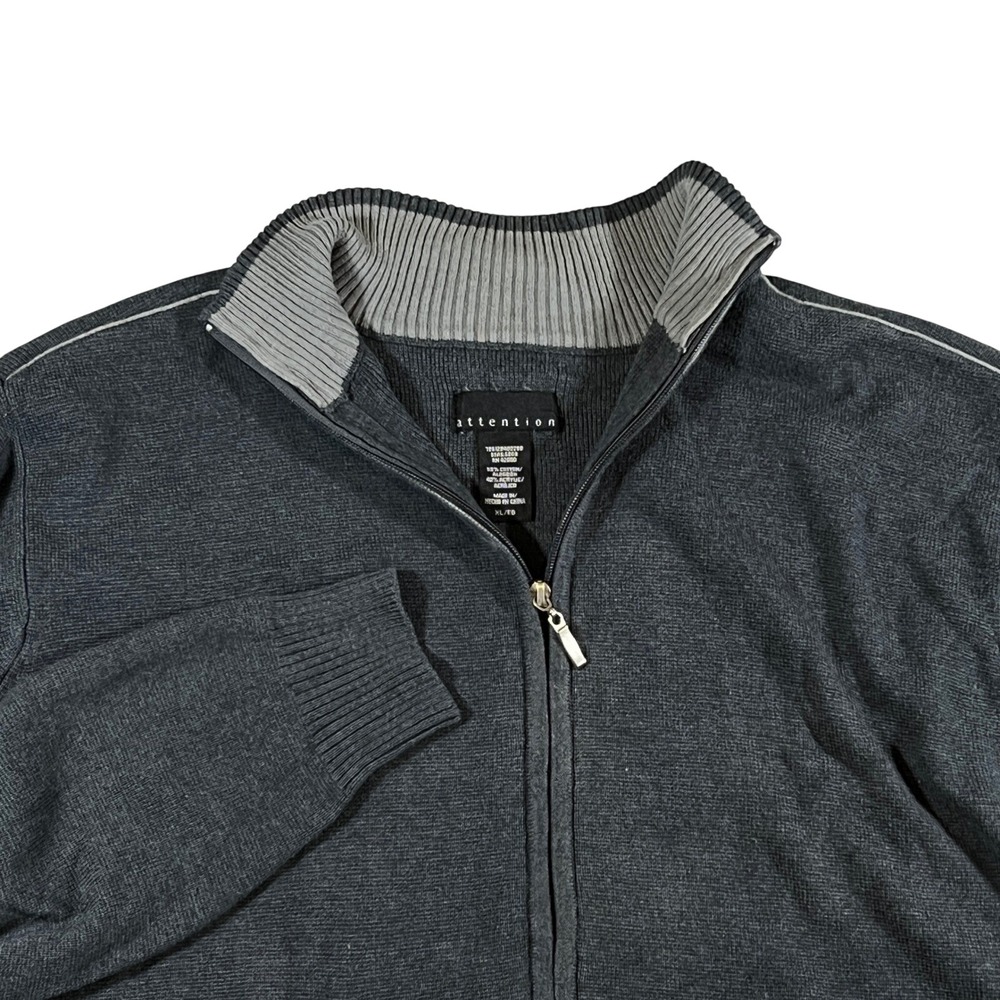 Attention Full Zip Sweater Mens XL Gray 0Mock Neck Knit Grandpa Core Dad Style